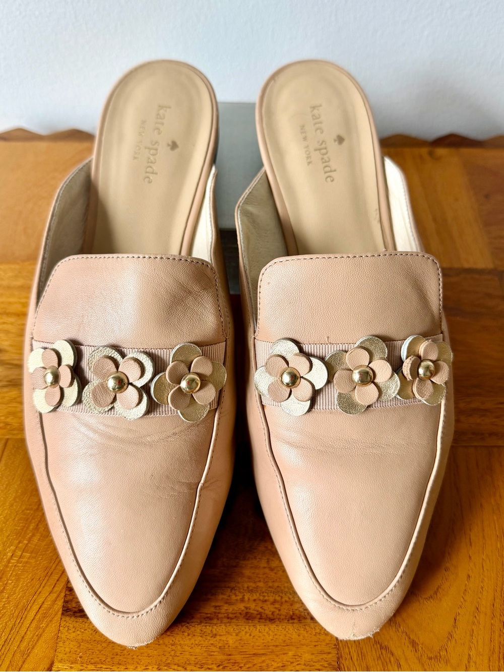 kate spade New York Leather Blush Pink Floral-Embellished Mules/Slides 8.5